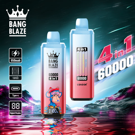 Bang Blaze 60000 Puffs 4-in-1 Vape | Red Rull / Strawberry Banana / Mango Peach Apricot / Passion Fruit Kiwi Lime