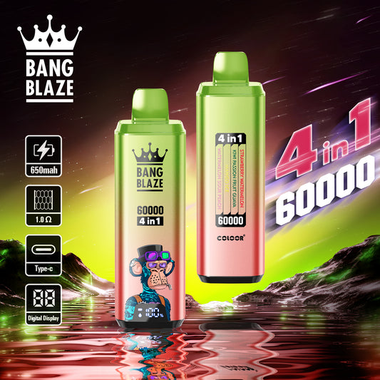 Bang Blaze 60000 Puffs 4-in-1 Vape | Strawberry Watermelon / Kiwi Passion Fruit Guava / Mango Ice / Watermelon Sour Peach