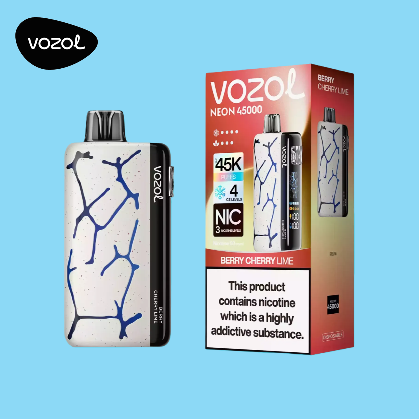 Vozol Neon 45K Puffs Vape Berry Cherry Lime Geschmack