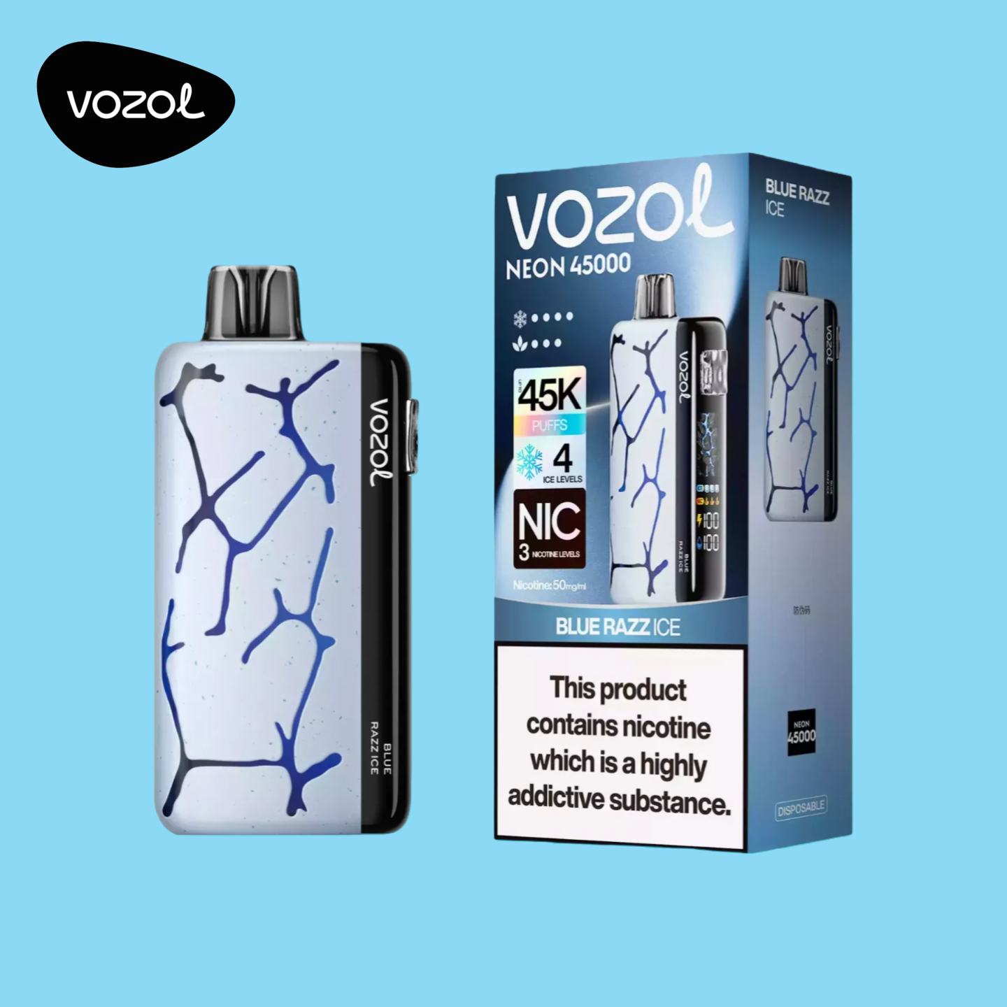 Vozol Neon 45K Züge Blue Razz Ice Vape