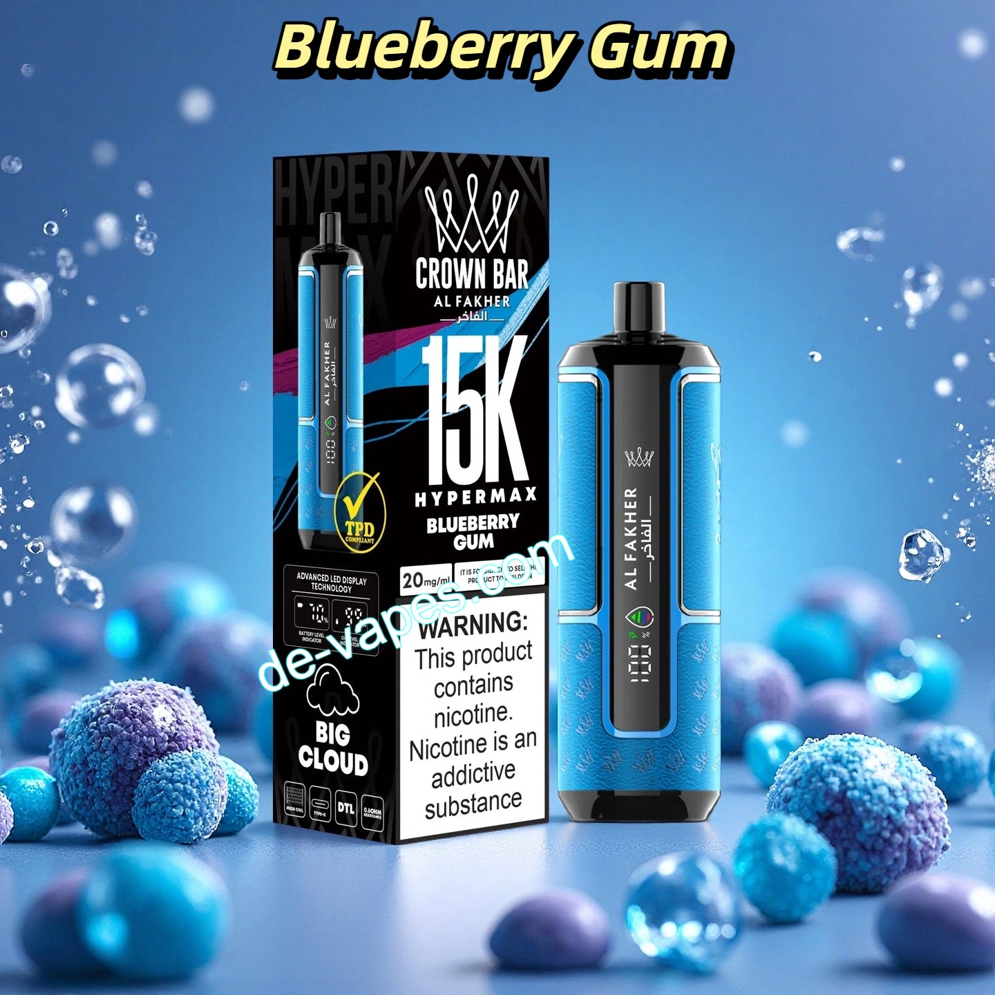Al Fakher Crown Bar 15000 Puffs - Blueberry Gum