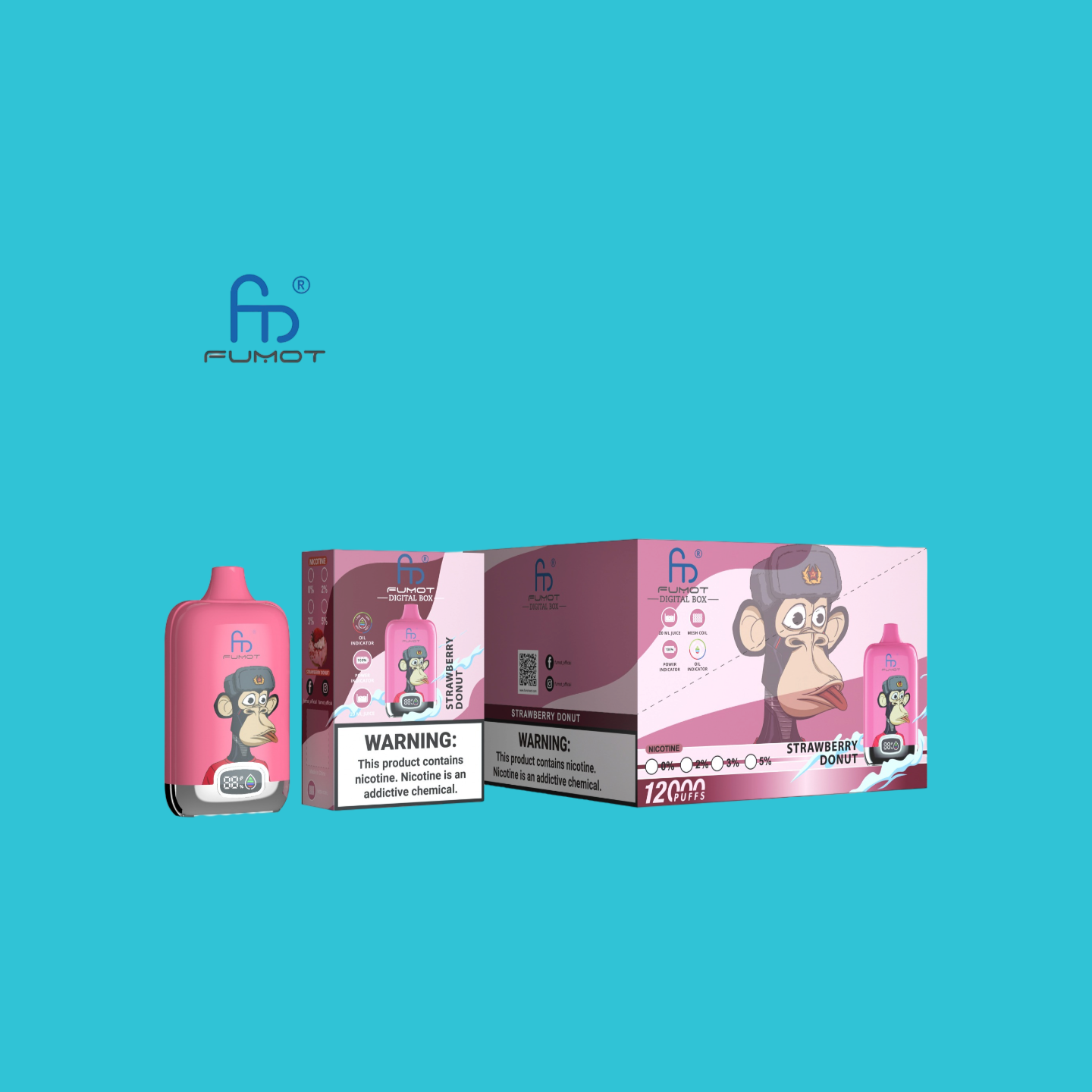 Strawberry Donut Randm Digital Box 12000 Puffs