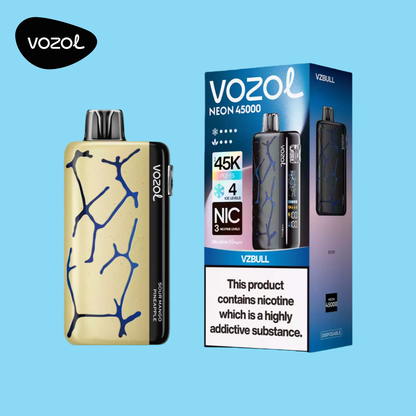 VZBull Vozol Neon 45K Vape Schnellladung über USB-C-Schnittstelle