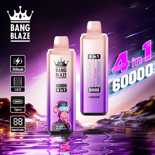 Bang Blaze 60000 Puffs 4-in-1 Vape | Blueberry Raspberry / Grape Ice / Berry Ice / Aloe Mango Melon