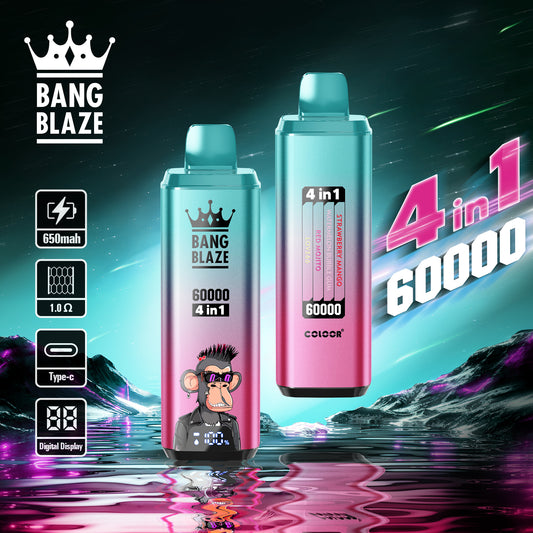 Bang Blaze 60000 Puffs 4-in-1 Vape | Strawberry Mango / Watermelon Bubble Gum / Red Mojito / Love 66