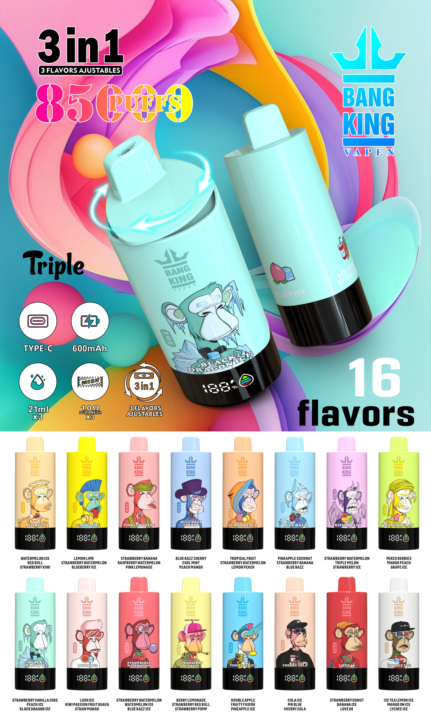 Bang King Triple 85K 3-in-1 Einweg-Vape