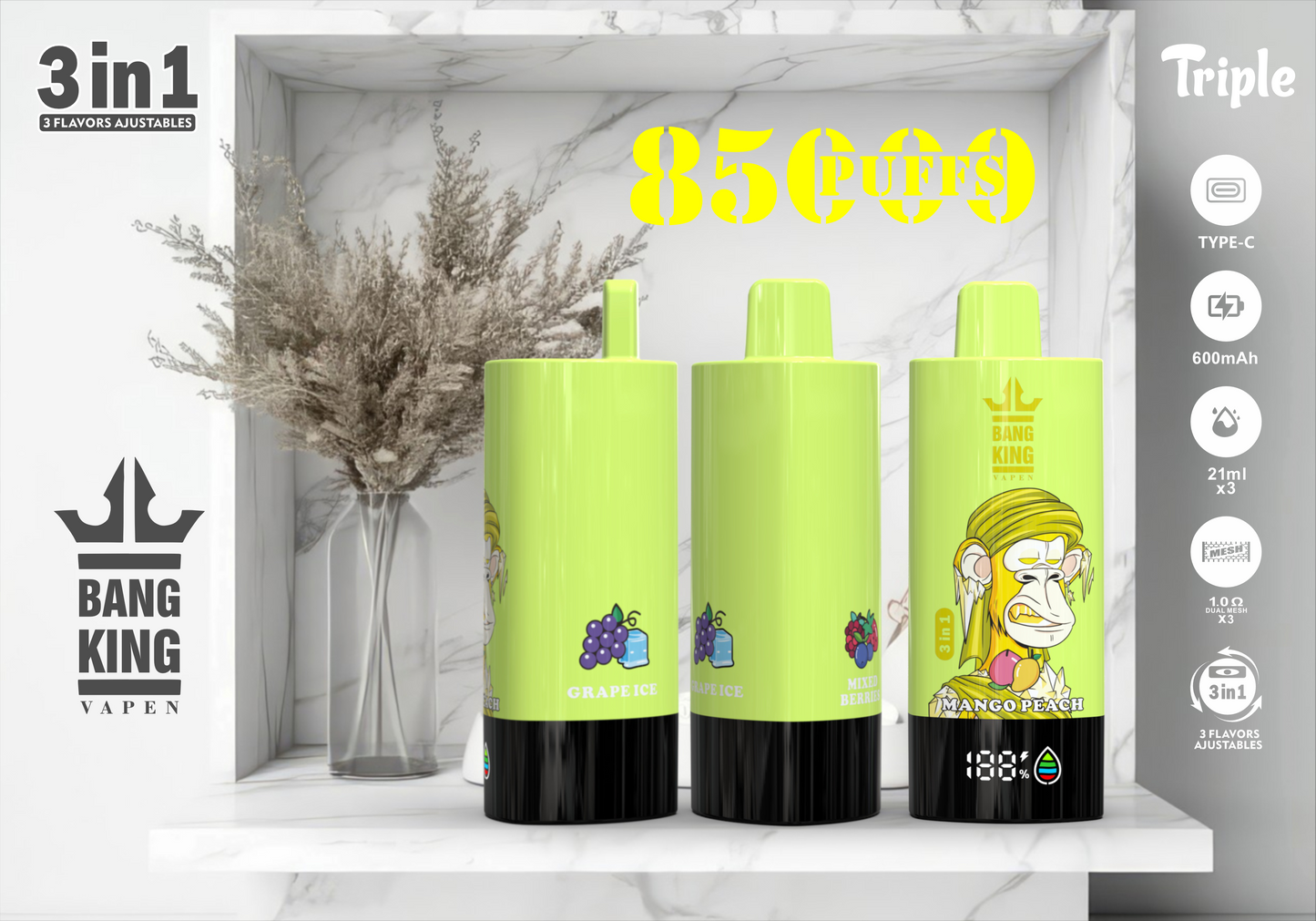 Bang King Triple 85K 3-in-1 Einweg-Vape
