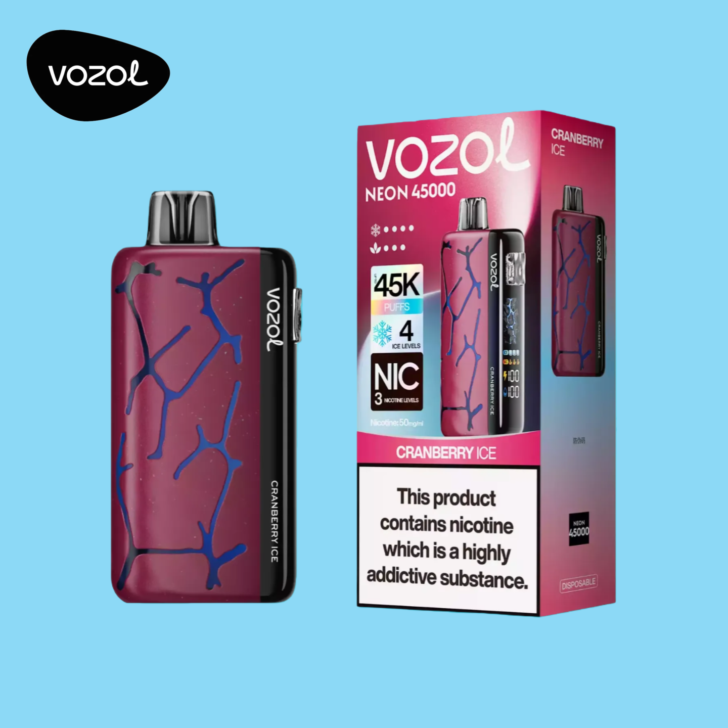 Vozol Neon 45K Puffs Cranberry Ice Vape