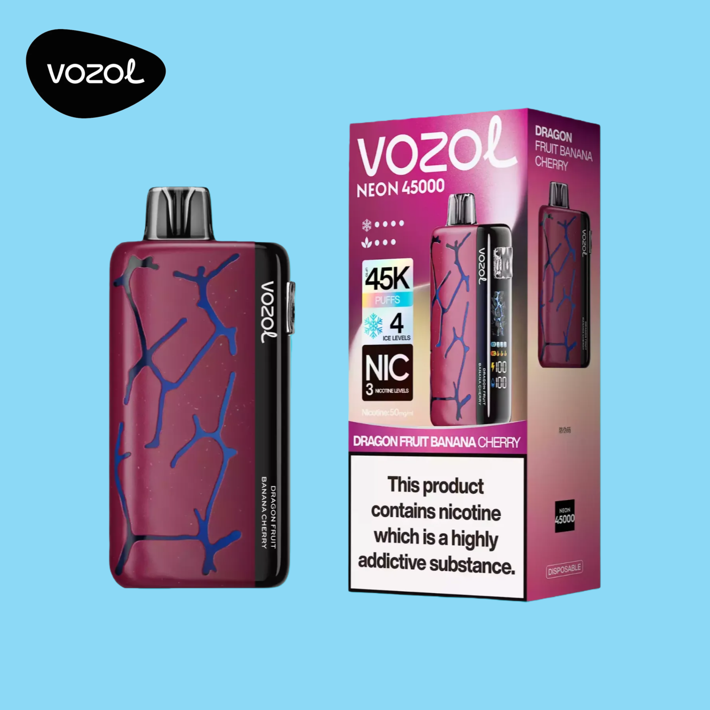 Dragon Fruit Banana Cherry Vozol Neon 45K Puffs