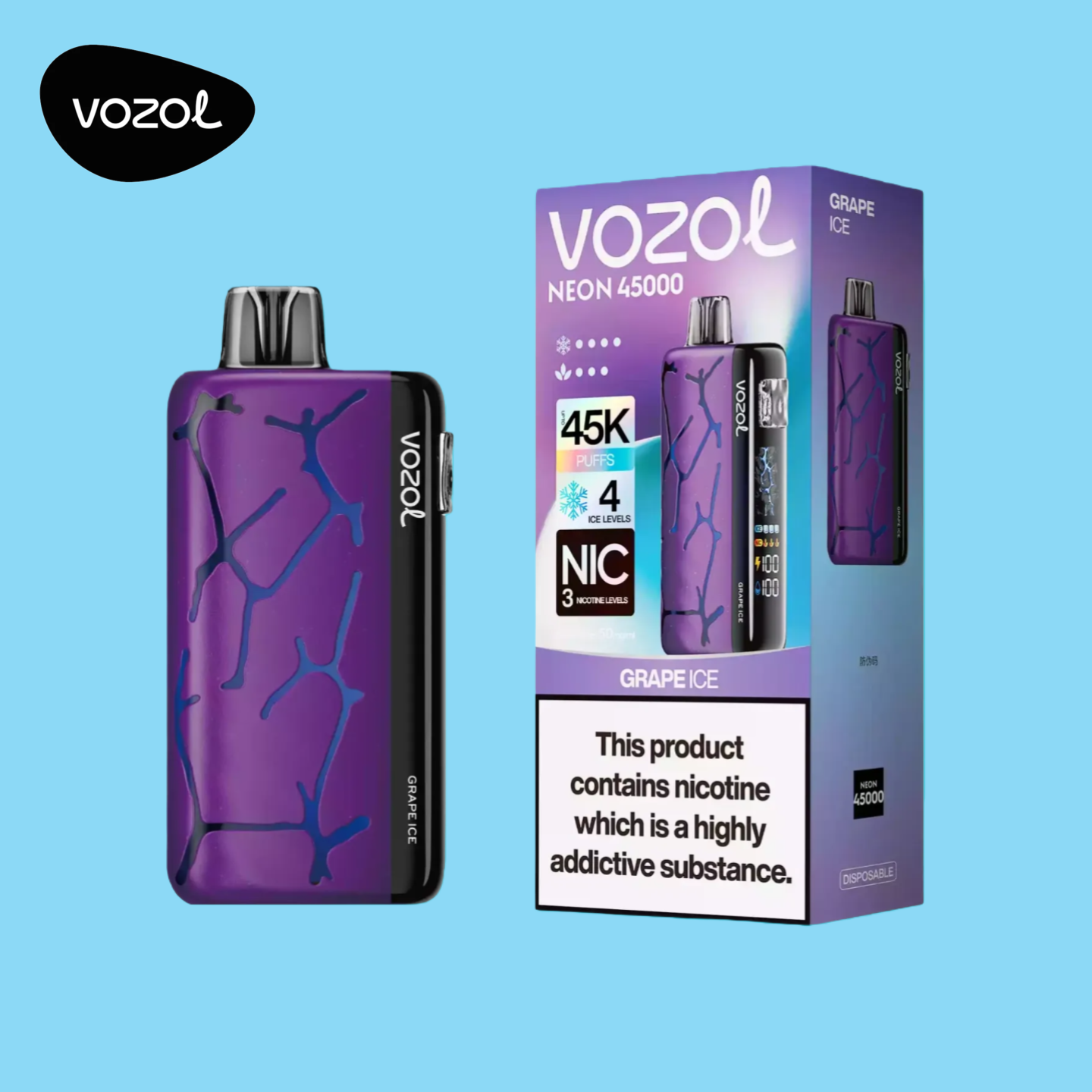 Neon 45K Grape Ice Geschmack Vozol Vape