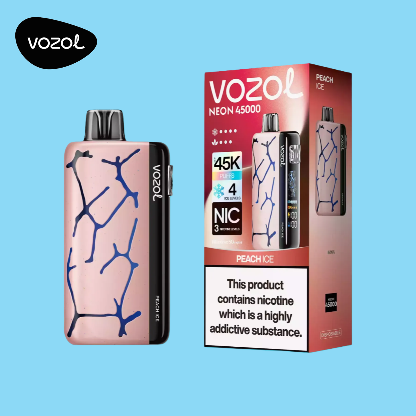 Vozol Neon 45K Puffs Peach Ice Vape
