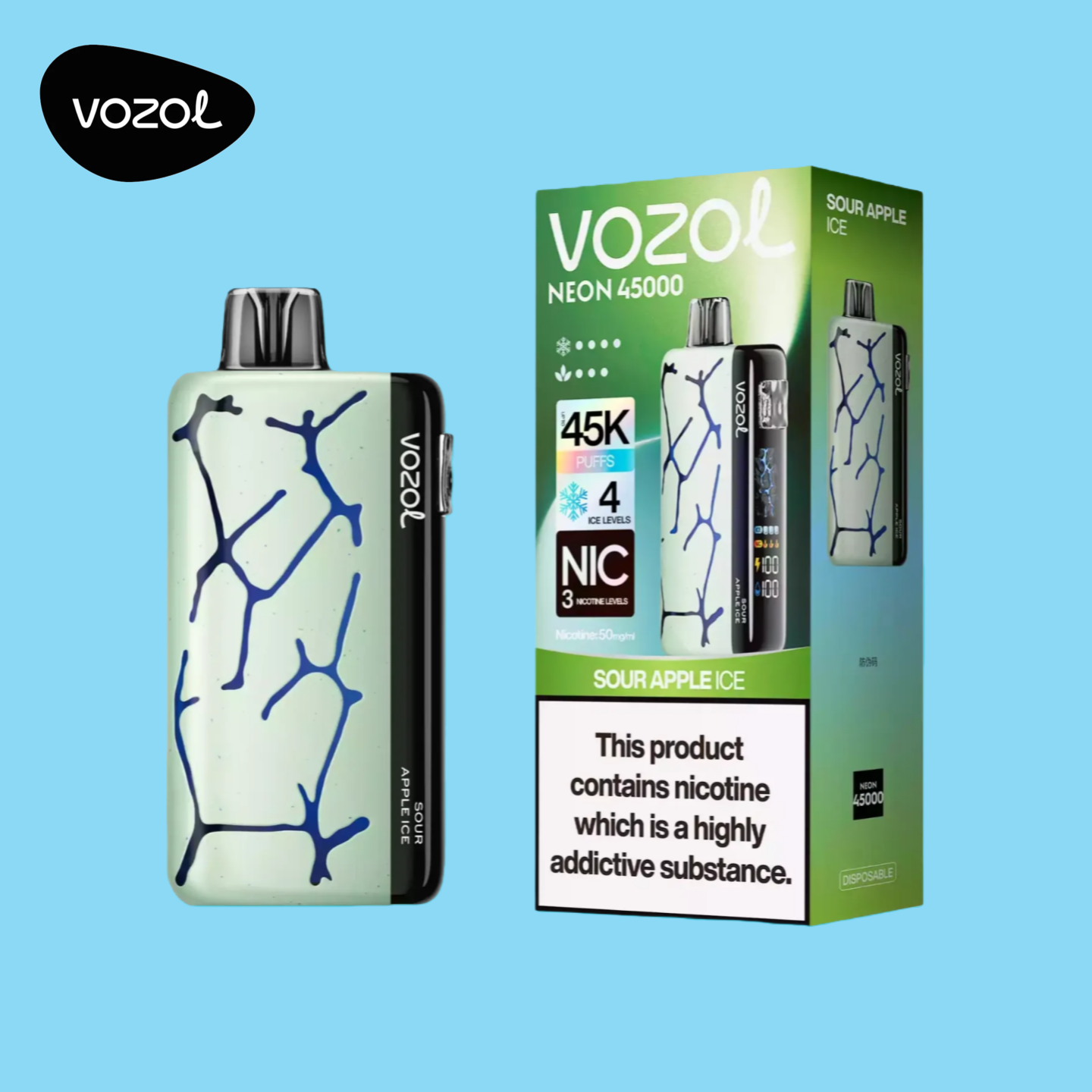 Vozol Neon 45000 Vape Sour Apple Ice Geschmack